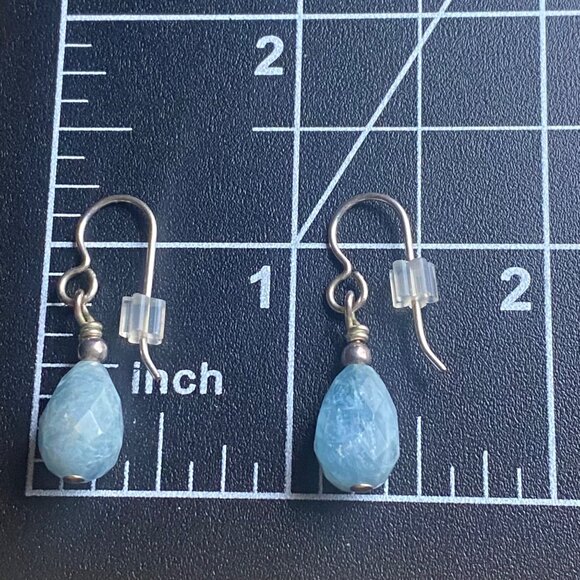 Sterling Silver Blue Chalcedony Drop Earrings Faceted Teardrop Tested 1.25" - Picture 4 of 7